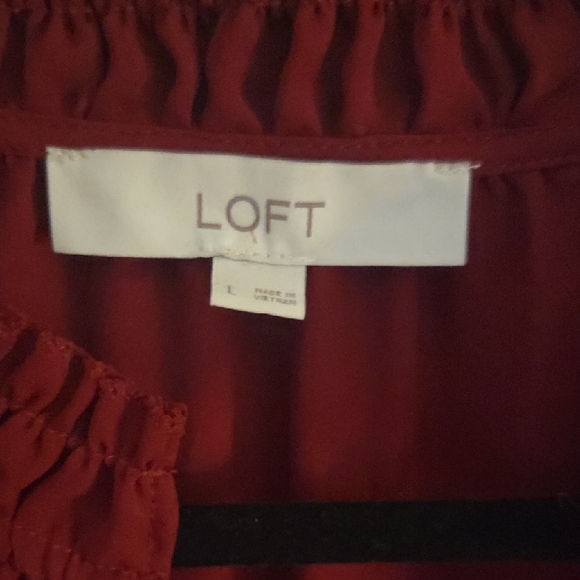 LOFT Deep Red Ruffle Blouse - Picture 2 of 6